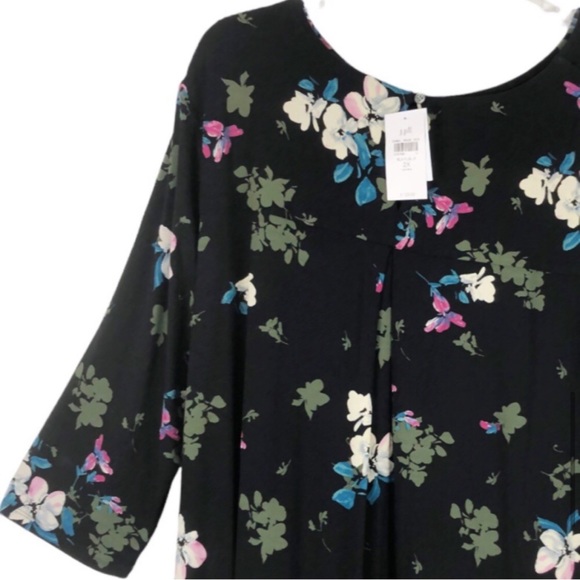 J Jill Wearever Perfect Black Floral Ballet Sleeve Dress Size 2X - Picture 8 of 16